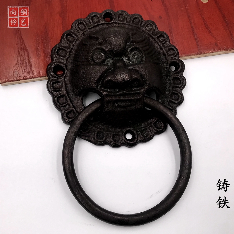 包邮中式明式仿古大门纯铜拉手兽头门环复古圆形把手对开门铜配件