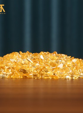 黄水晶摆件饰品聚宝盆配件花盆鱼缸铺底入户玄关装饰品摆设500g