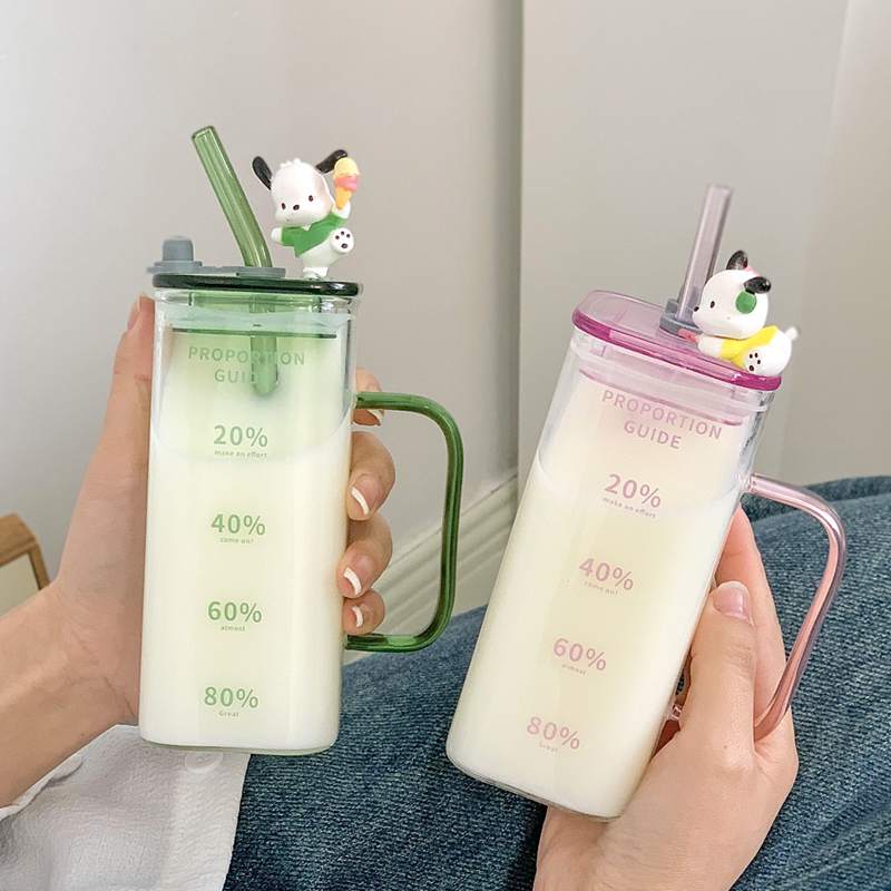 新款水杯玻璃杯女士办公带盖吸管杯女学生家用泡茶喝水杯子咖啡杯