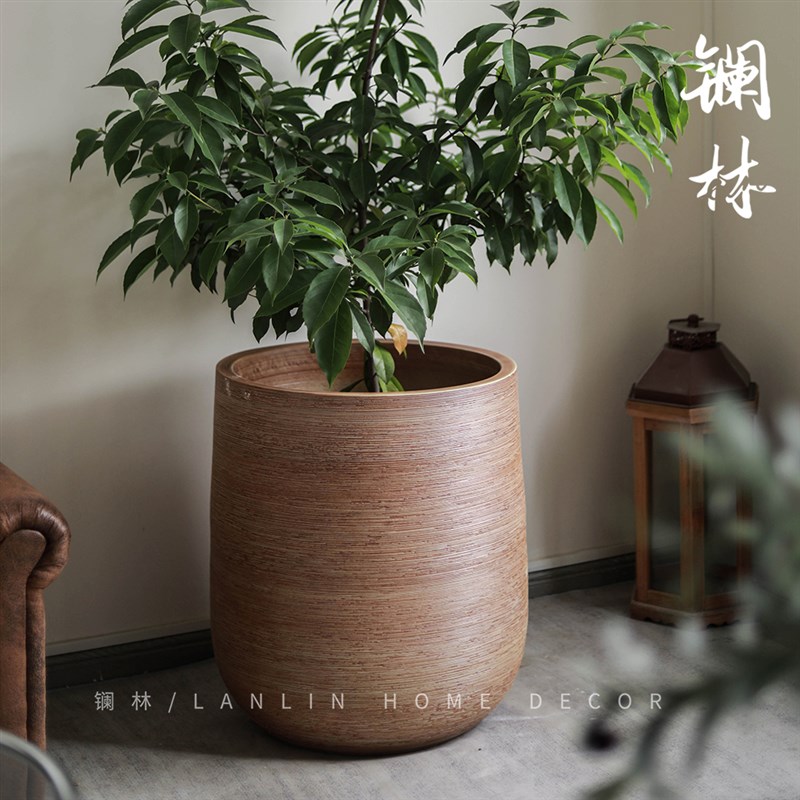 复古陶瓷大号花盆l侘寂风客厅大口径粗陶花瓶园艺大型绿植种树陶
