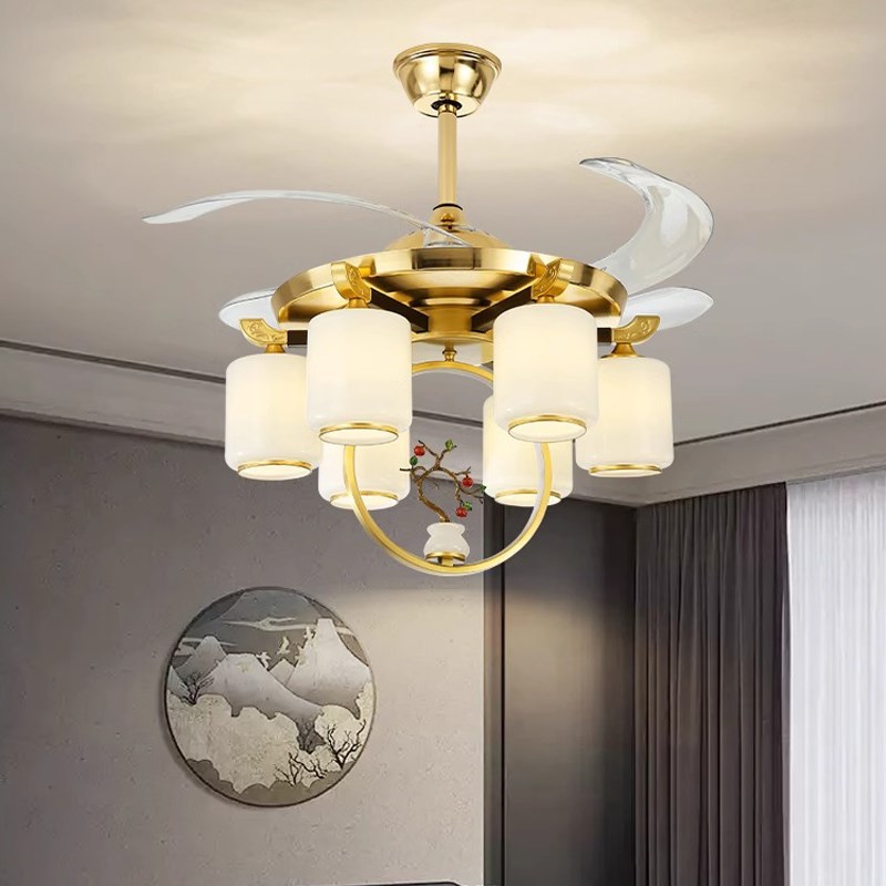 新中式客厅吊扇灯2025新款餐饮C火锅店别墅饭饭厅隐形电风扇吊灯