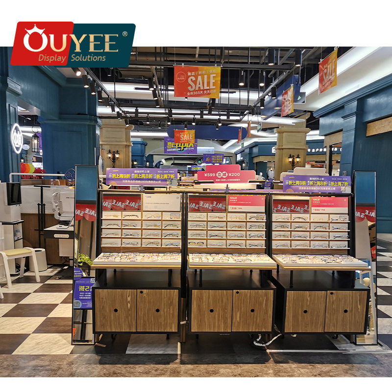 欧野展柜眼镜展示柜货架 整店设计墨镜太阳眼镜柜实木玻璃柜led灯