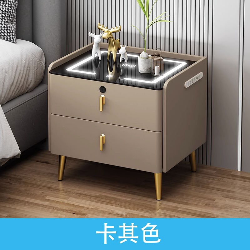 智能床头柜简约现代指纹锁u轻奢实木音响床边柜无线充收纳两抽屉