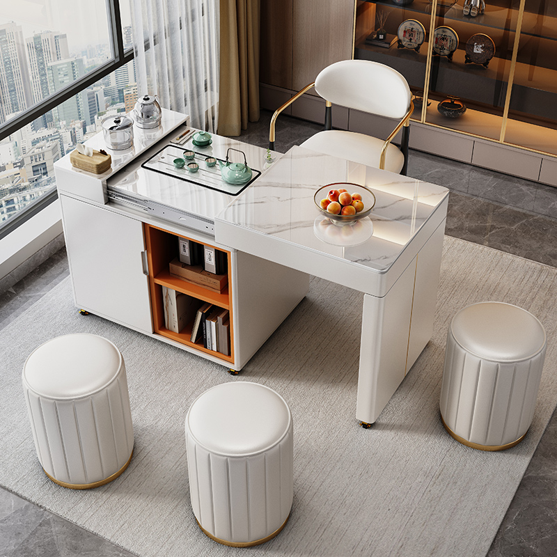 阳台伸缩多功能茶车小型可移动客厅茶F几家用小茶桌岩板茶台功夫