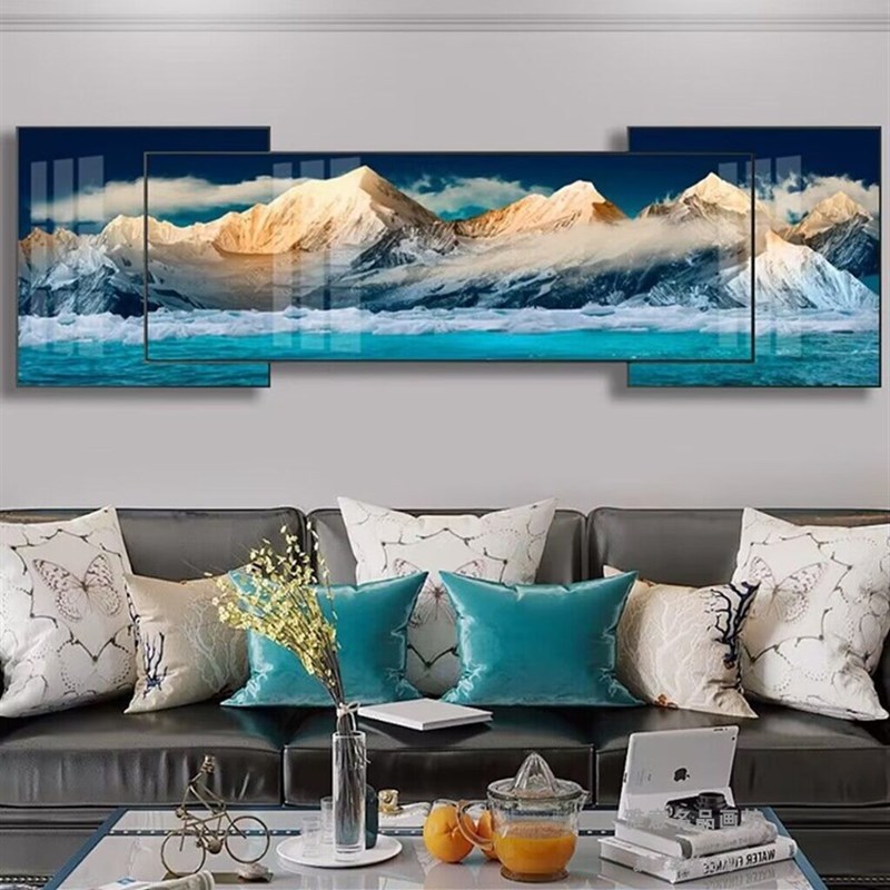 叠加装饰画客厅高级感大气风景海景现代简约沙发背景X墙挂画晶瓷