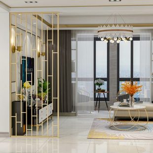 饰现代简约轻奢金属 北欧铁艺屏风卧室客厅隔断餐厅入户玄关镂空装