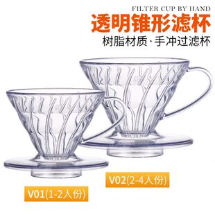 V01 透明树脂手冲单品滴滤杯V60锥形手冲咖啡过滤杯简约滴漏式