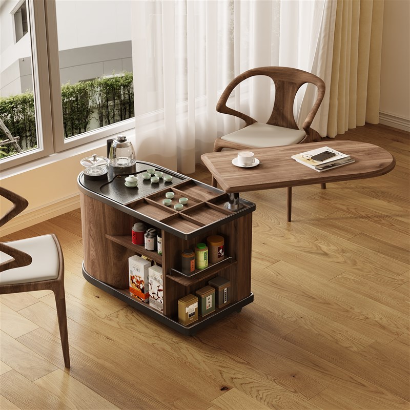 移动阳台小茶车现代简约t新中式茶几边几多功能实木茶台升降泡茶