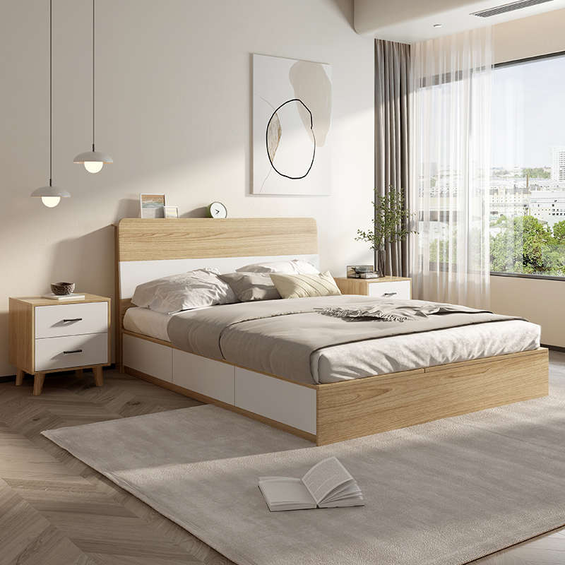 北欧简约经济小户型多功能储物板式收纳床省空间T卧室榻榻米箱体