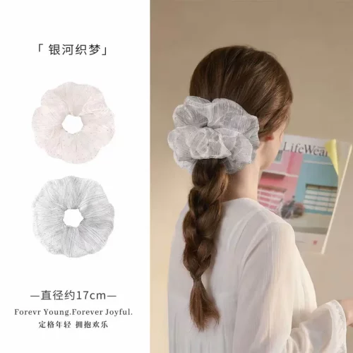 云朵泡泡纱满天星大肠发圈法式复古条纹发绳扎发马尾丸子头绳lx