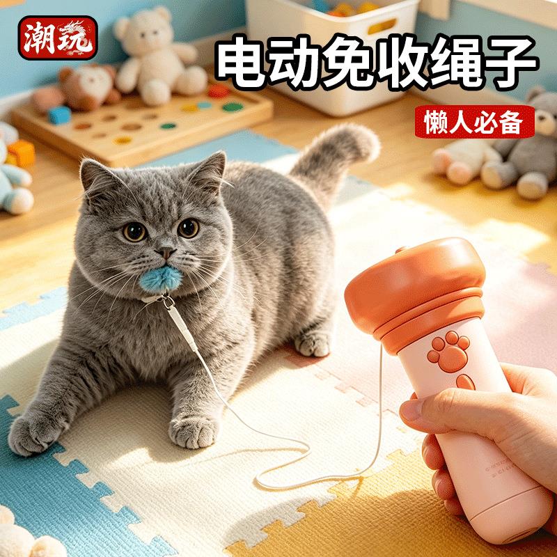 逗猫玩具电动钓猫器玩具懒人逗猫一键弹射可回收互动懒人神器NJ