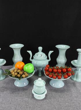 新款陶瓷五供组套五贡套香炉烛台花瓶龙泉兰果盘供水杯摆件