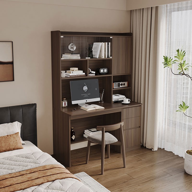 中古风卧室书房客厅小户型转w角书柜连书桌一体组合柜储物收纳柜