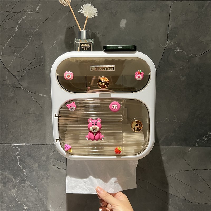 防水壁挂式免打孔纸m巾盒置物y架卡通厕所浴室卷纸抽纸卫生间厕纸