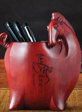 马到成功笔筒摆件办o公室桌面书房摆放创意可爱中国风覆古工艺品