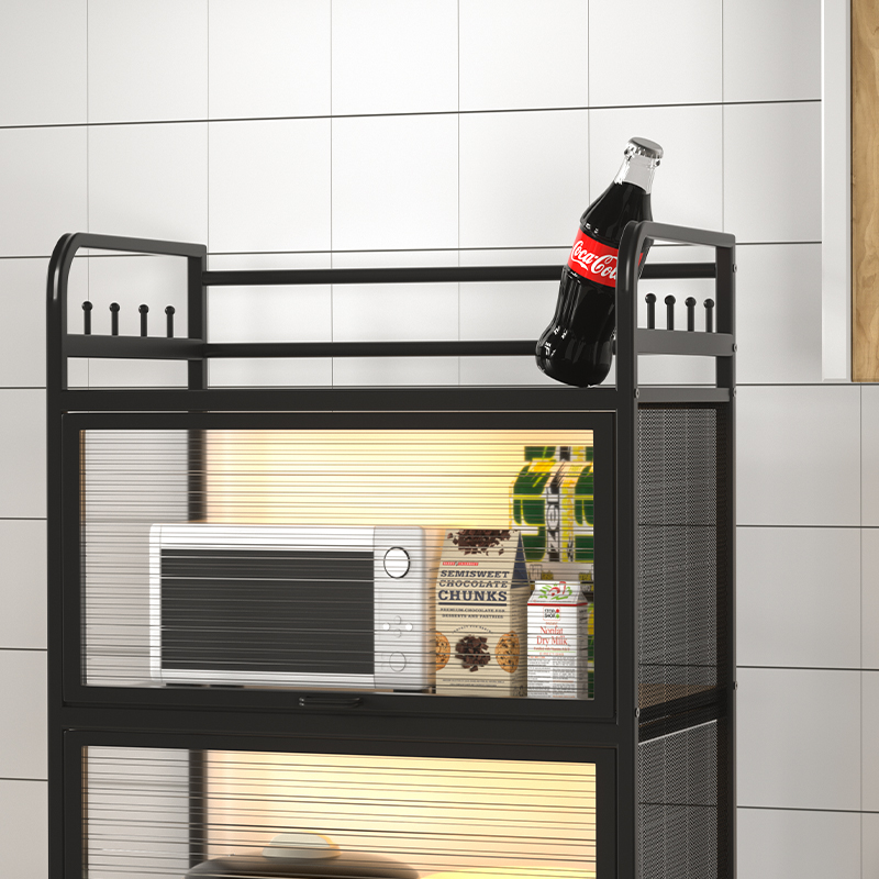 厨房置物架多层落地置物柜带门多功能橱柜微波炉架U储物柜放锅碗