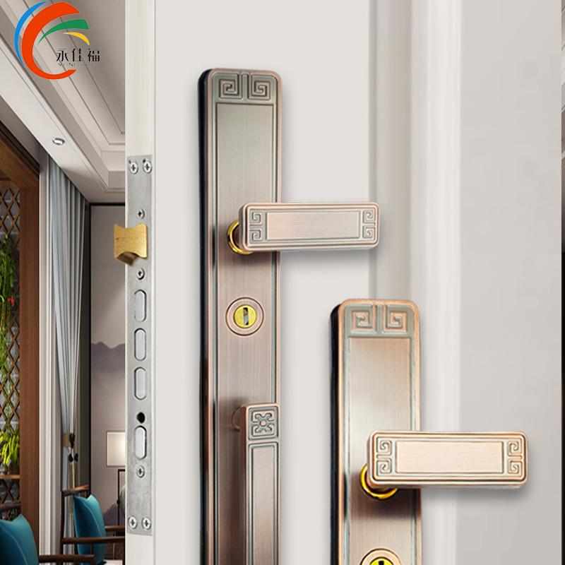 永佳福新中式防盗门锁家用进入大门E双开门铁门锁具通用型门把手