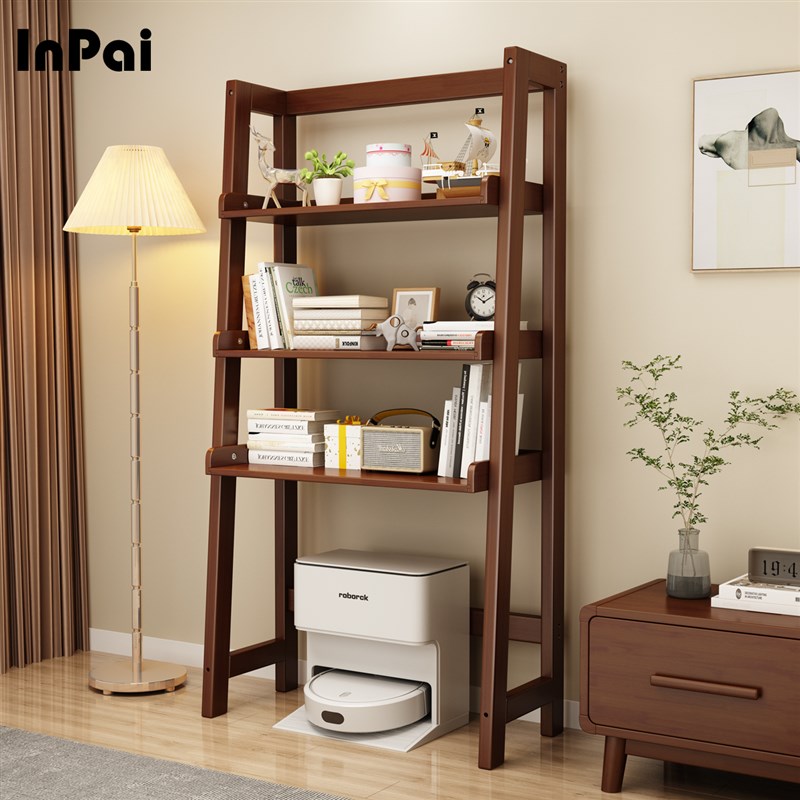 扫地机器人置物架实木书架梯w形架子多层收纳架客厅储物架落地家