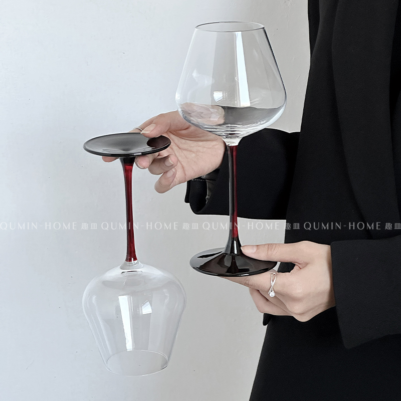 趣皿*红领结勃艮第红酒杯轻奢高脚杯大肚葡萄酒杯.玻璃酒杯子