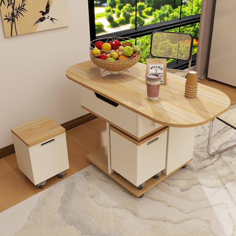 小户型折叠茶几带凳子组合多功能C储物客厅家用可移动实木餐桌定