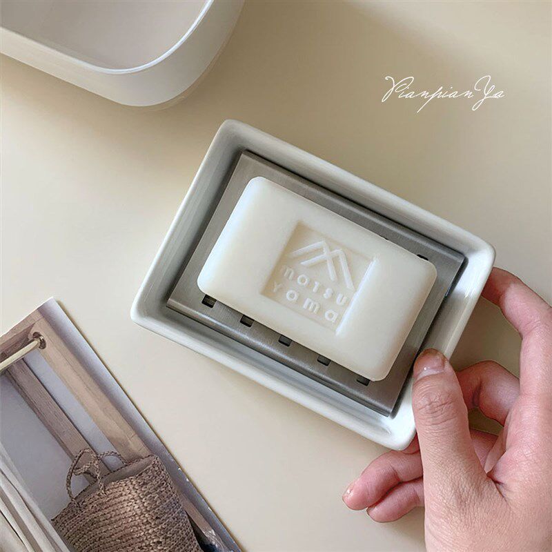 日式肥皂盒陶瓷家用沥水皂盒卫生C间浴室长方形304不锈钢香皂碟