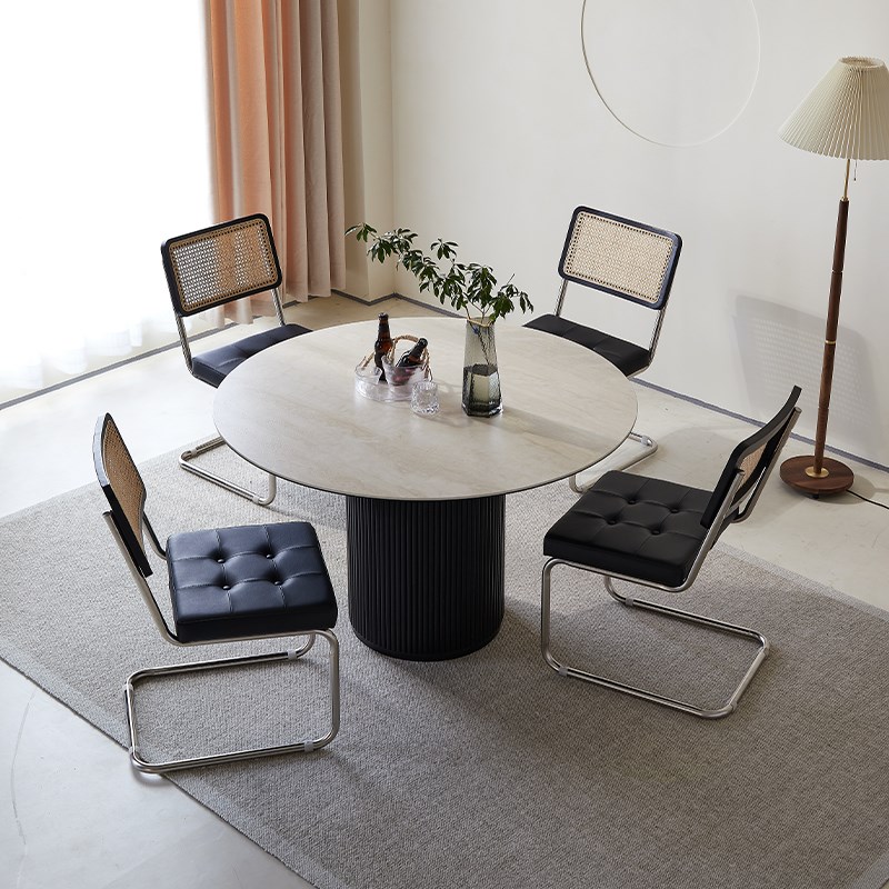 暮奢北欧实木圆形餐桌小户型咖啡桌G意式极简洞石岩板诧寂风餐桌