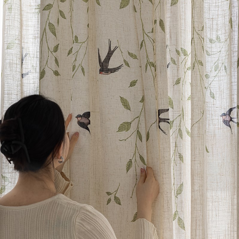 燕子纱田园风纱帘透光q不透人窗纱棉麻阳台飘窗薄纱窗帘轻奢高档