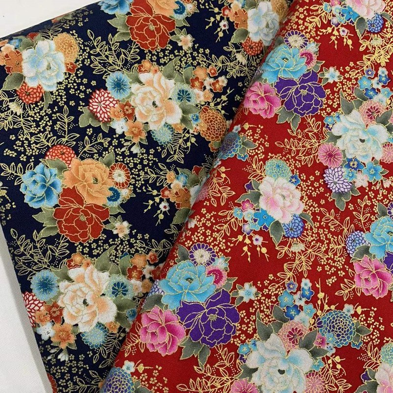 全棉日系烫金2色小花经典款 红色蓝色 现货供应无起订量