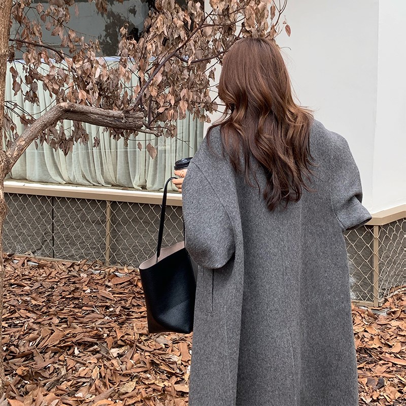 HTBT定制反季冬单排扣翻领双面绒大衣J女中长款气质温柔羊毛呢外