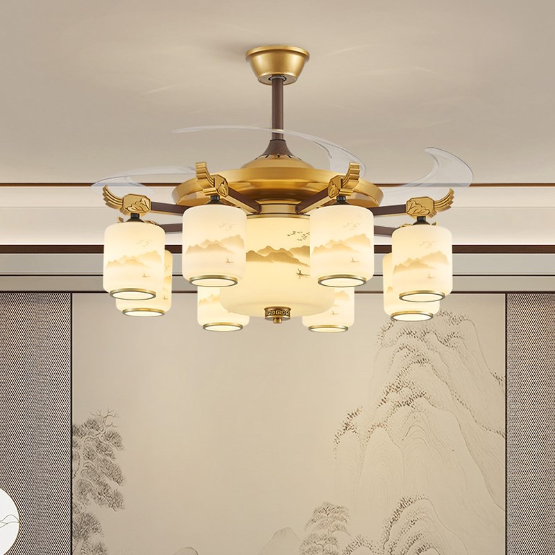 新中式吊灯客厅风扇灯吸顶餐厅吊扇灯隐形一体中山灯S具2024年新