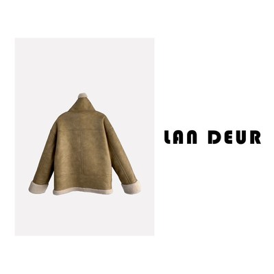 梨九九毛绒机车风衣短外套女新款加厚O美拉德羊毛气质穿搭