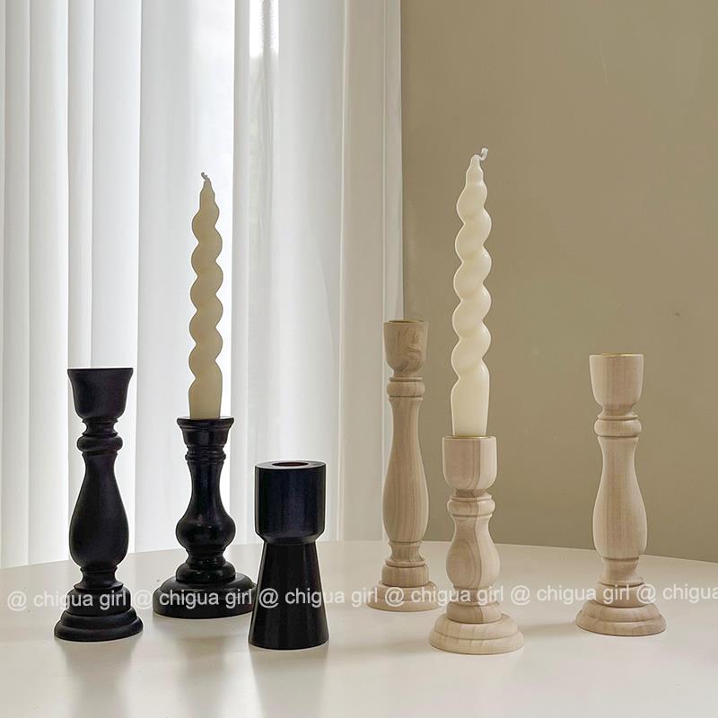 ins风法式覆古罗马柱木质烛台摆件餐桌装饰欧式家用香薰蜡烛台座