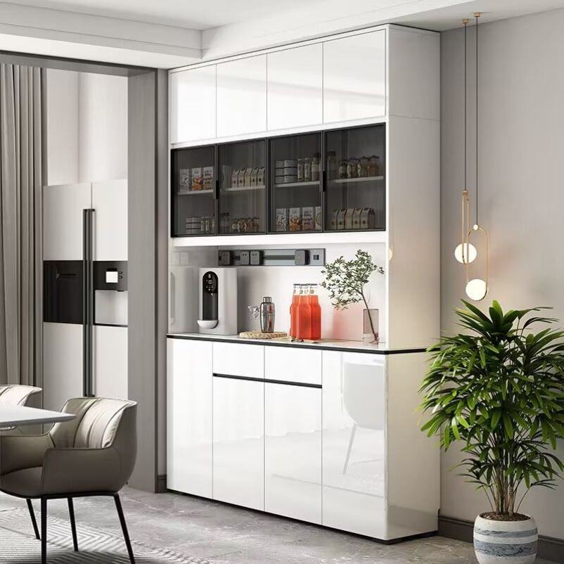 家用白色烤漆餐边柜靠墙一体置物柜酒柜餐厅厨房餐边柜矮柜多功能