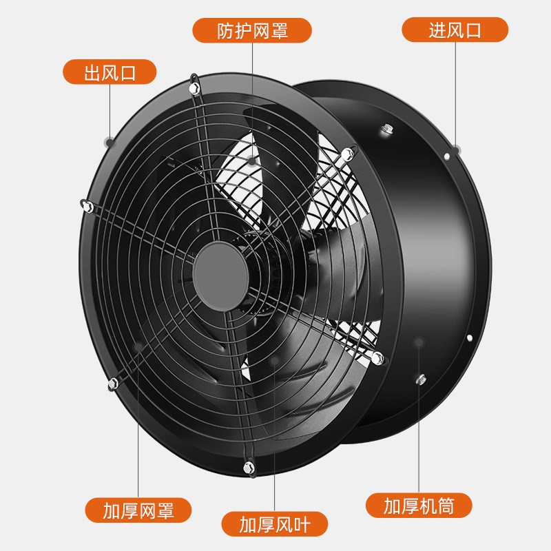 低噪音外a转子轴流风机厨房专用220v380v工业管道式静音高速通风
