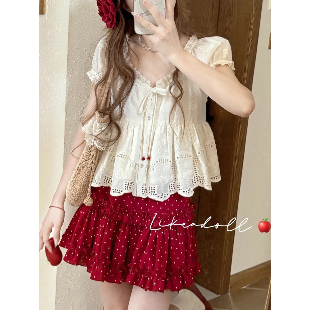 春夏绣花上衣高腰显瘦碎花半身裙