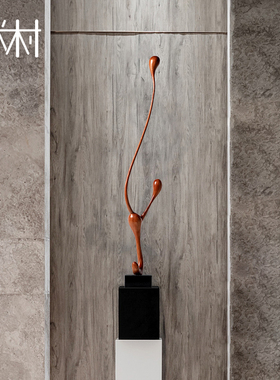 抽象木雕摆件高档酒店样板间入户玄关雕塑艺术品创意竖高软装摆设