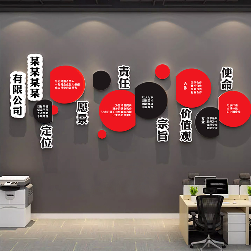 办公室布置墙面装饰公司企业会议室文化墙设计团队励志标语背景贴