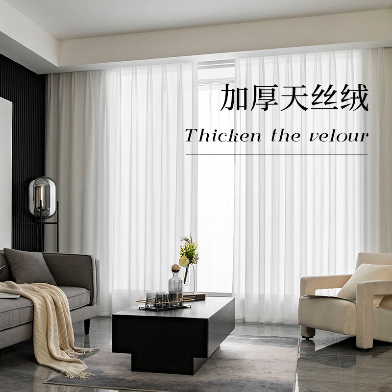 天丝绒纱帘透光不透人白纱窗纱阳台客厅白色2021年新款纱幔窗帘