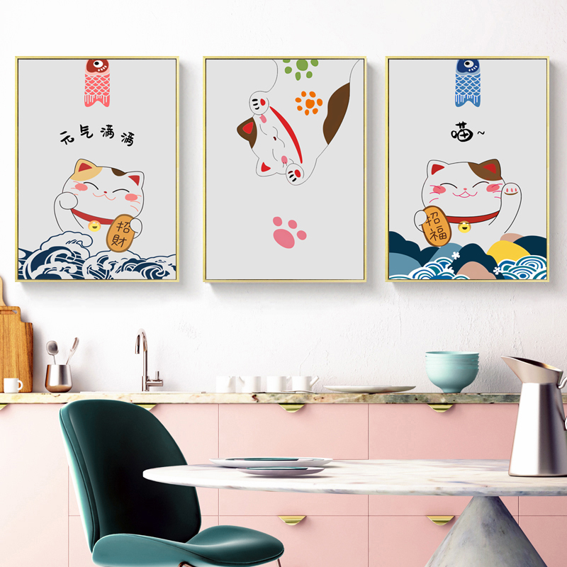现代简约日式店铺客厅装饰画动物猫壁画卧室书房玄关餐厅办公挂画图片