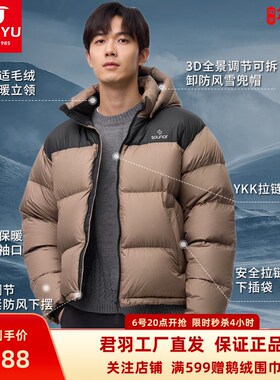 君羽户外羽绒服男短款24新款加厚保暖冬季防风鹅绒服男外套62063