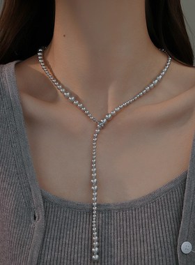 倪妮同款长珍珠项链女2024新款爆款轻奢小众毛衣链渐变珍珠锁骨链