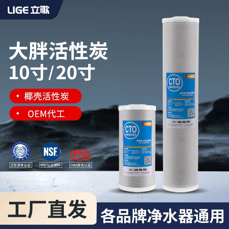 立歌10寸大胖压缩活性炭滤芯中央前置过滤器大胖滤瓶20寸大胖 CTO