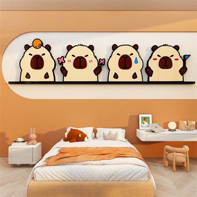 卡皮巴拉儿童房间布置墙面装饰小女孩卧室公主风床头墙贴壁纸挂画