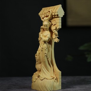 乐清黄杨木雕摆件家居饰品实木雕刻工艺礼品精品中式人物美女观梅