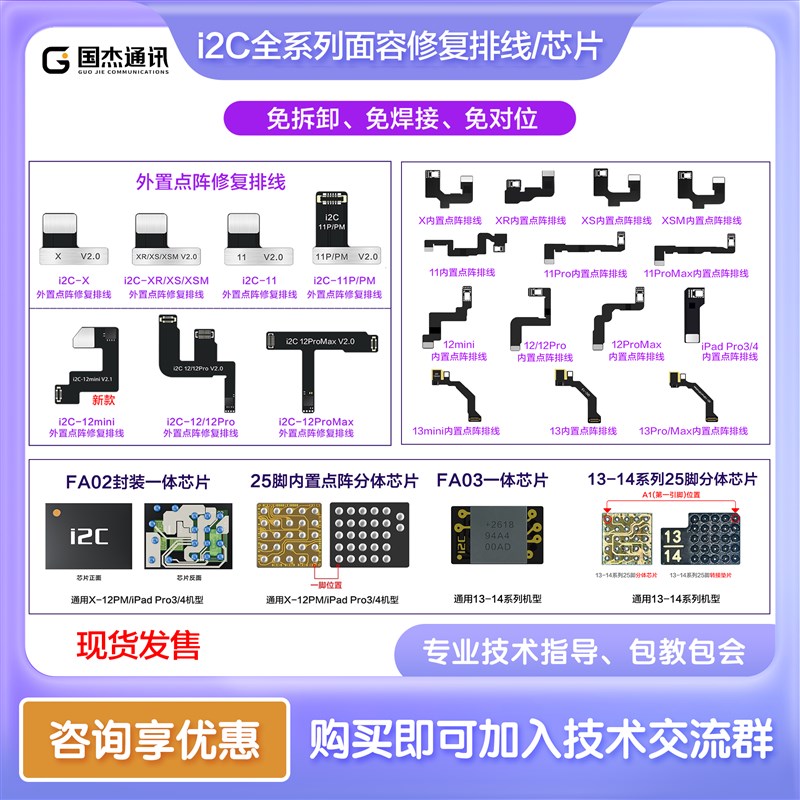 i2C MC15点阵修复仪排线芯片支持X-14PM机型免拆一键激活修复面容