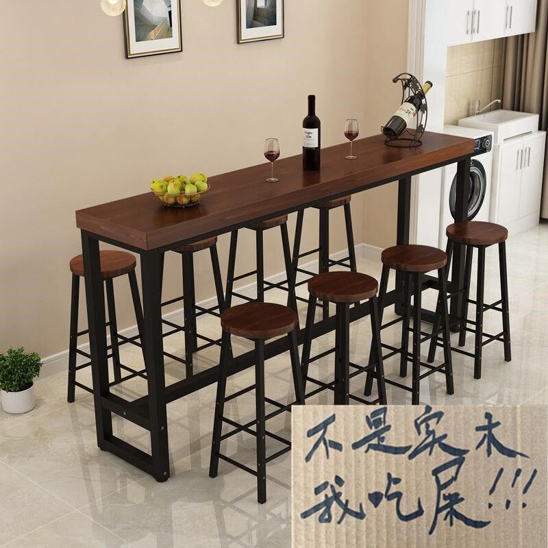 新2023铁艺纯实木家用吧台靠墙长条桌高脚桌椅奶茶店餐桌阳台窄桌