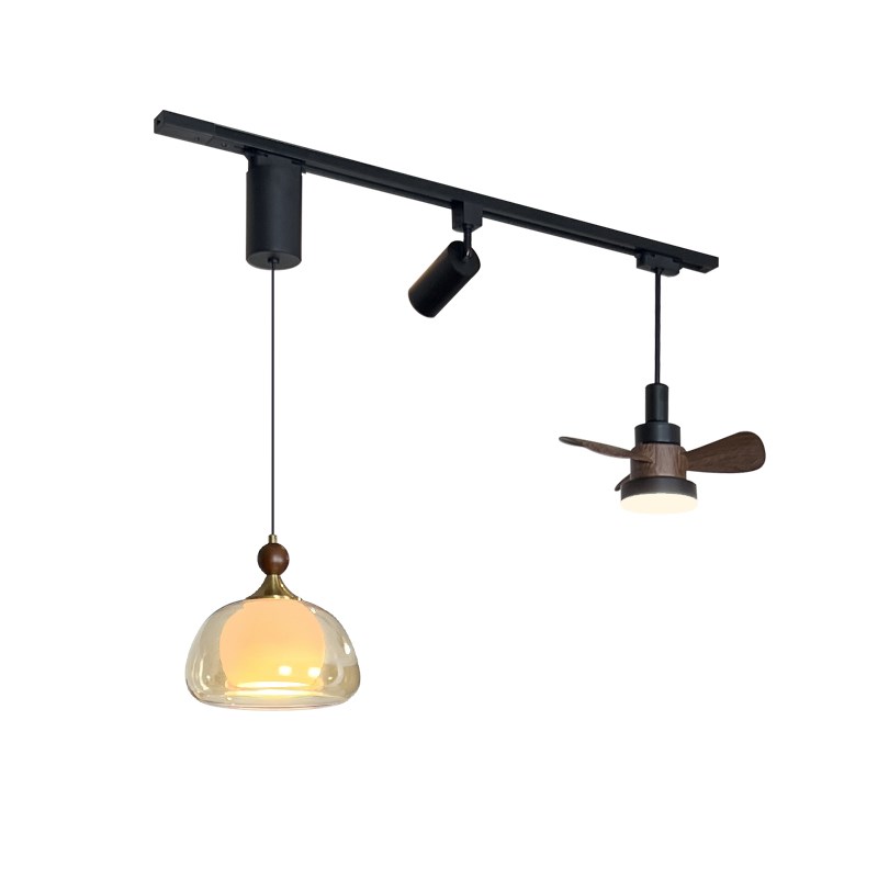 法式中古风轨道风扇灯餐厅吊灯y可移位升降悬停餐桌玻璃意式岛台