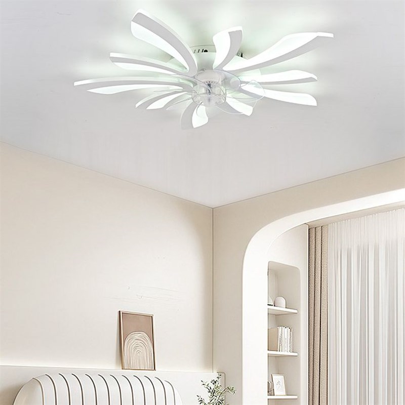 简约现代卧室风扇灯家用LED吸顶灯餐I厅摇头风扇灯语音款风扇灯