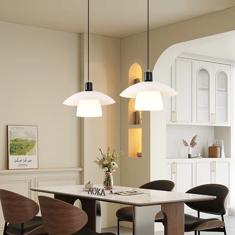 可升降蘑c菇灯风扇灯胡桃木色复古风餐厅磁吸轨道中古玻璃餐吊扇