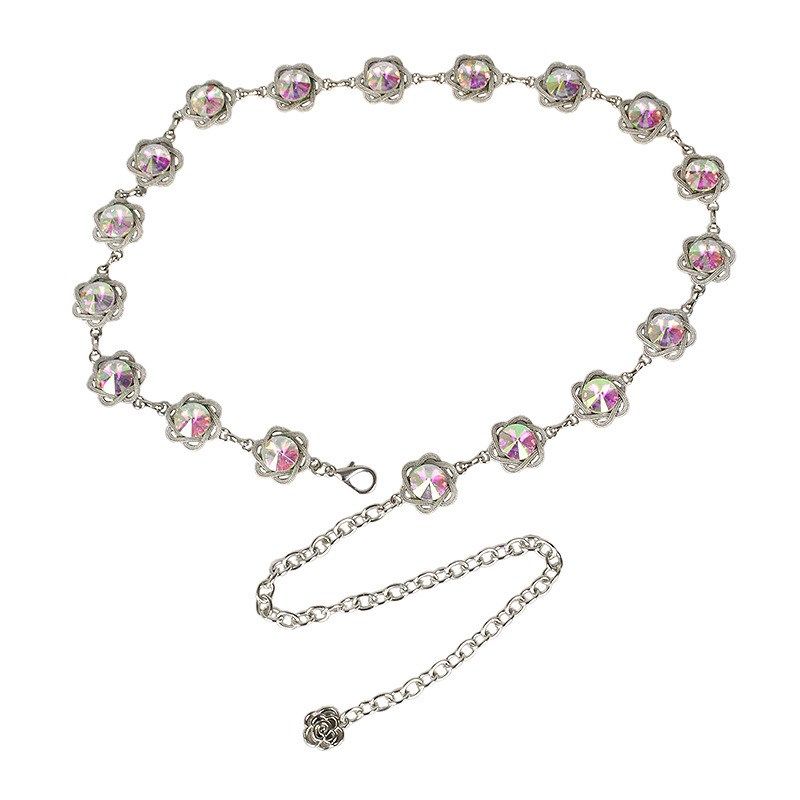 金属链条女水钻百搭花朵装饰连衣裙配饰水晶腰带配裙子毛衣细腰链